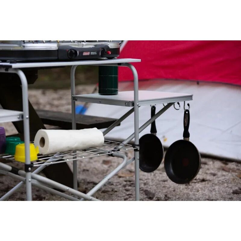 Trail camp kitchen stand for outdoor cooking